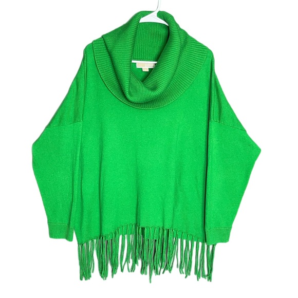 Michael Kors Sweaters - Green Cowl Neck Fringe Sweater - Women's